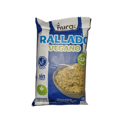 Rallado Vegano Sin Gluten Sabor Queso Parmesano 100 grs marca Nura