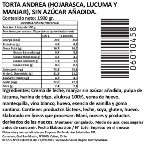 Torta Andrea (Hojarasca, Lucuma y Manjar), Sin Azúcar Añadida, 1900 g, Tremus - Imagen 2