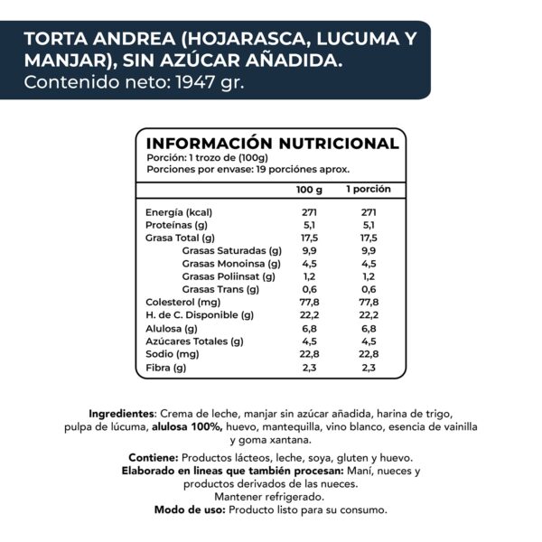 (D) Torta Hojarasca, Lucuma y Manjar, Sin Azúcar Añadida, 1945 g, Tremus 7 torta andrea hojarasca lucuma y manjar sin azuucar anaadida 1900 g tremus 4