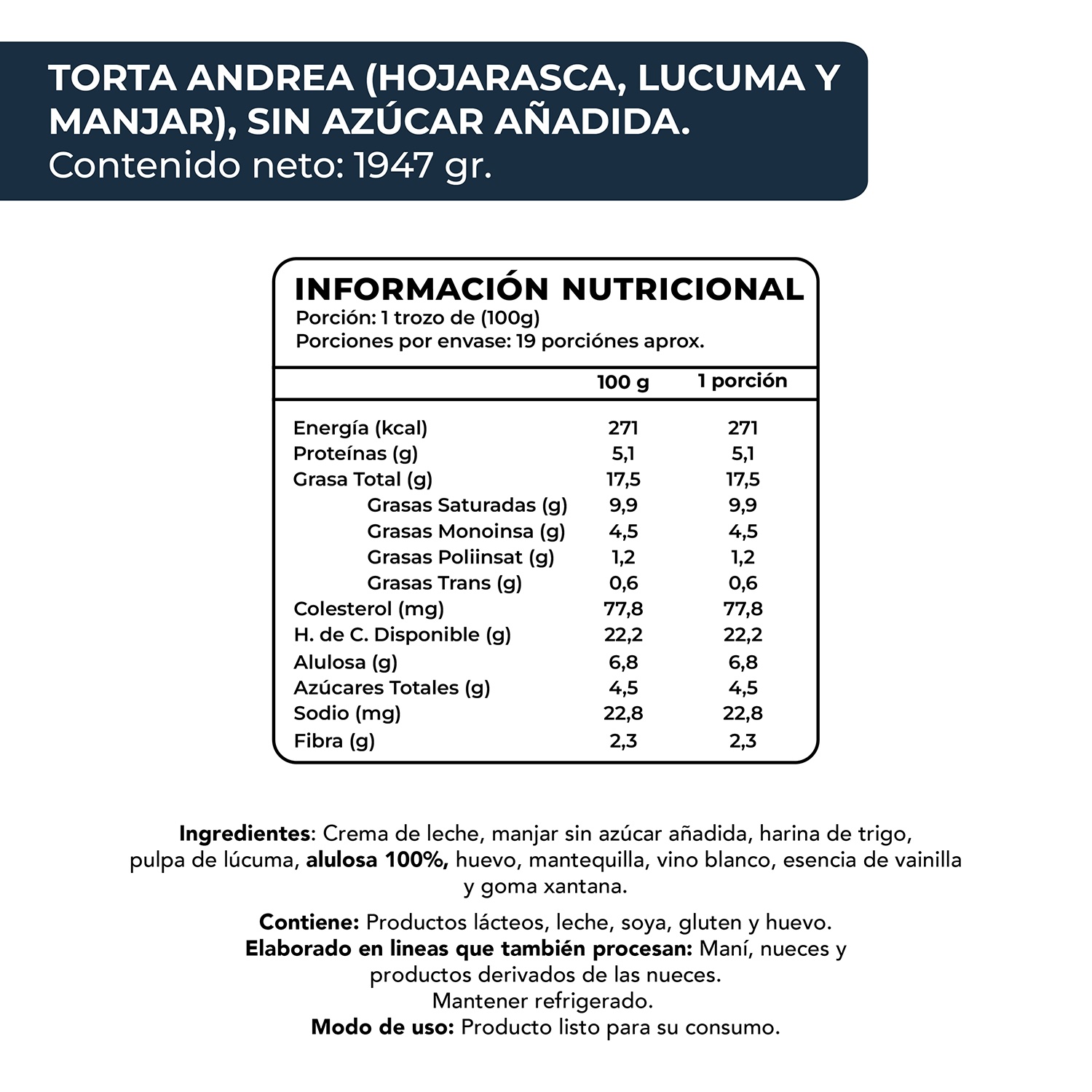 (D) Torta Hojarasca, Lucuma y Manjar, Sin Azúcar Añadida, 1945 g, Tremus 4 (D) Torta Hojarasca, Lucuma y Manjar, Sin Azúcar Añadida, 1945 g, Tremus - Imagen 4