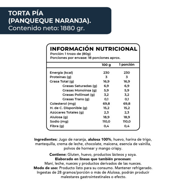 Torta Panqueque Chocolate, Naranja, Sin Azúcar Añadida, 1880 g, Tremus 7 Torta Pia Panqueque Chocolate Naranja 1880 g 4 100