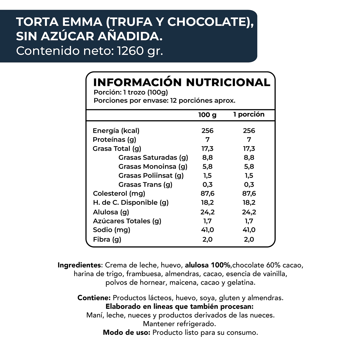 Torta Trufa Bitter y Frambuesa, Sin Azúcar Añadida, 1260 g, Tremus 4 Torta Trufa Bitter y Frambuesa, Sin Azúcar Añadida, 1260 g, Tremus - Imagen 4