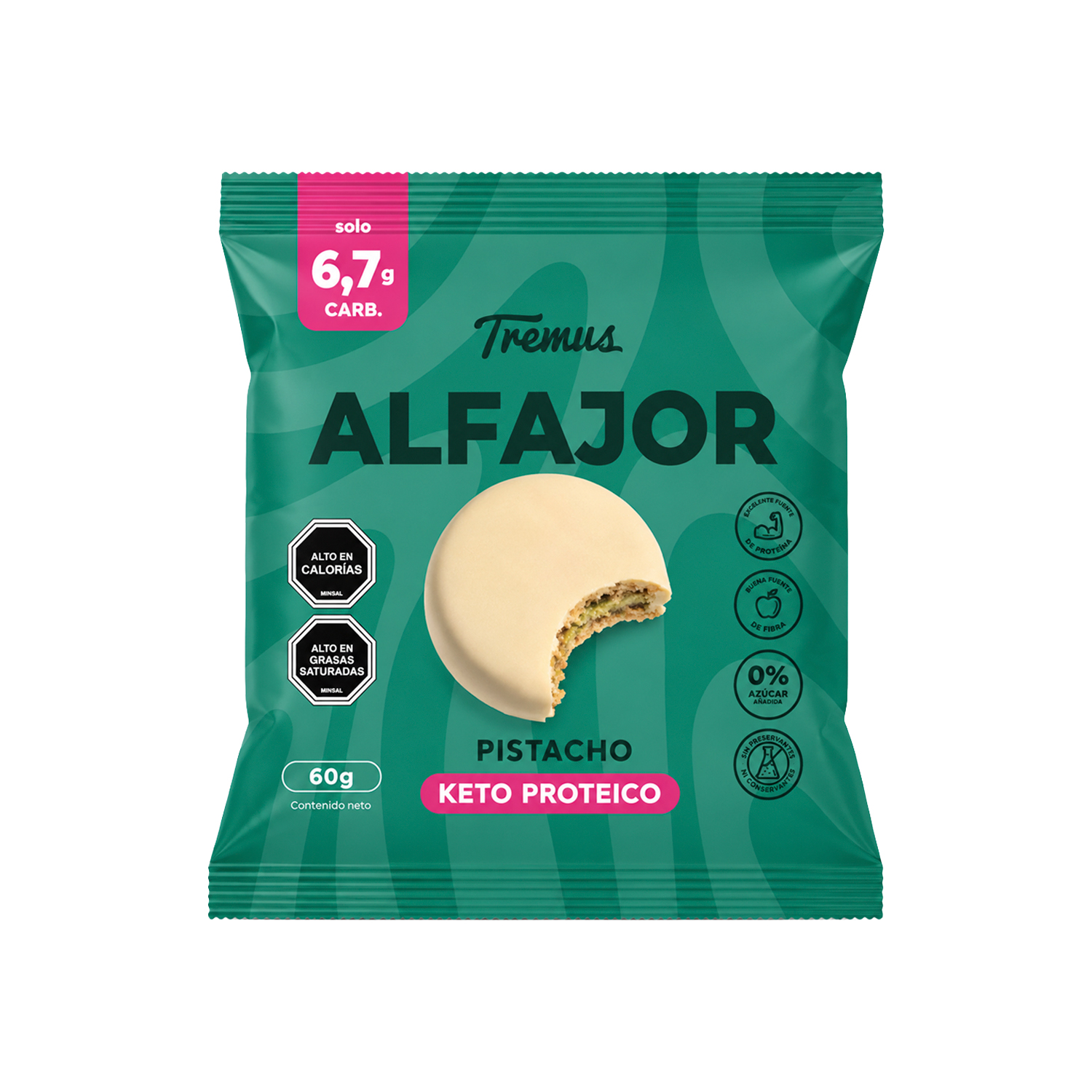 Alfajor de pistacho en su envase individual