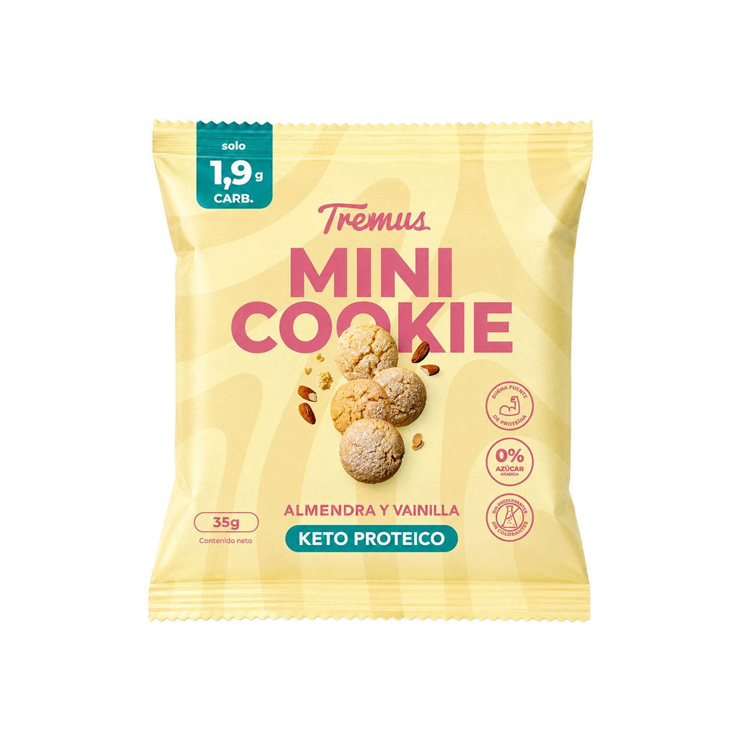 Mini Cookie Almendra y Vainilla, Keto Proteico, 35 g, Tremus 1 Mini Cookie Almendra y Vainilla, Keto Proteico, 35 g, Tremus