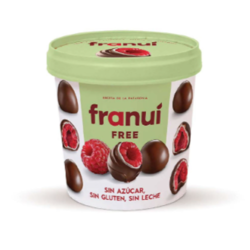 Frambuesas Bañadas en Chocolate con de Castañas de Caju Sin Gluten Sin Azúcar 100g Marca Franui