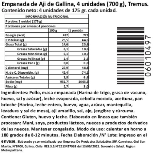 Empanada de Aji de Gallina, 4 unidades (700 g), Tremus - Imagen 2