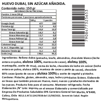 Huevo Dubai, Sin Azúcar añadida 150 g, Tremus - Imagen 3
