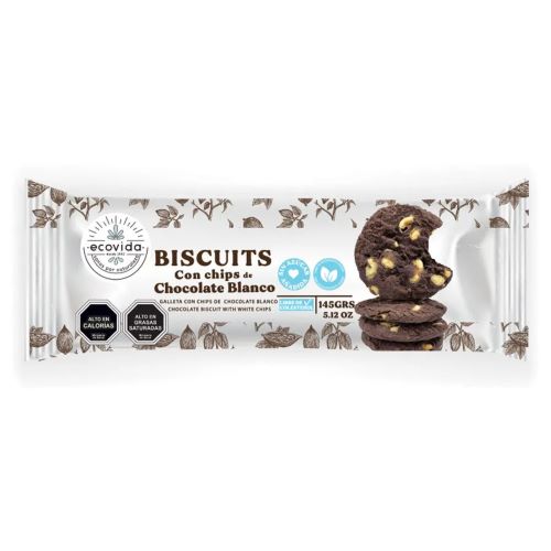Galletas Con Chips de Chocolate Blanco Sin Azúcar 145 grs Marca EcoVida